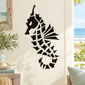 Black seahorse wall decal, stylized silhouette