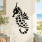 Black seahorse wall decal, stylized silhouette
