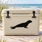 Sea lion resting decal, black silhouette on light-colored cooler lid