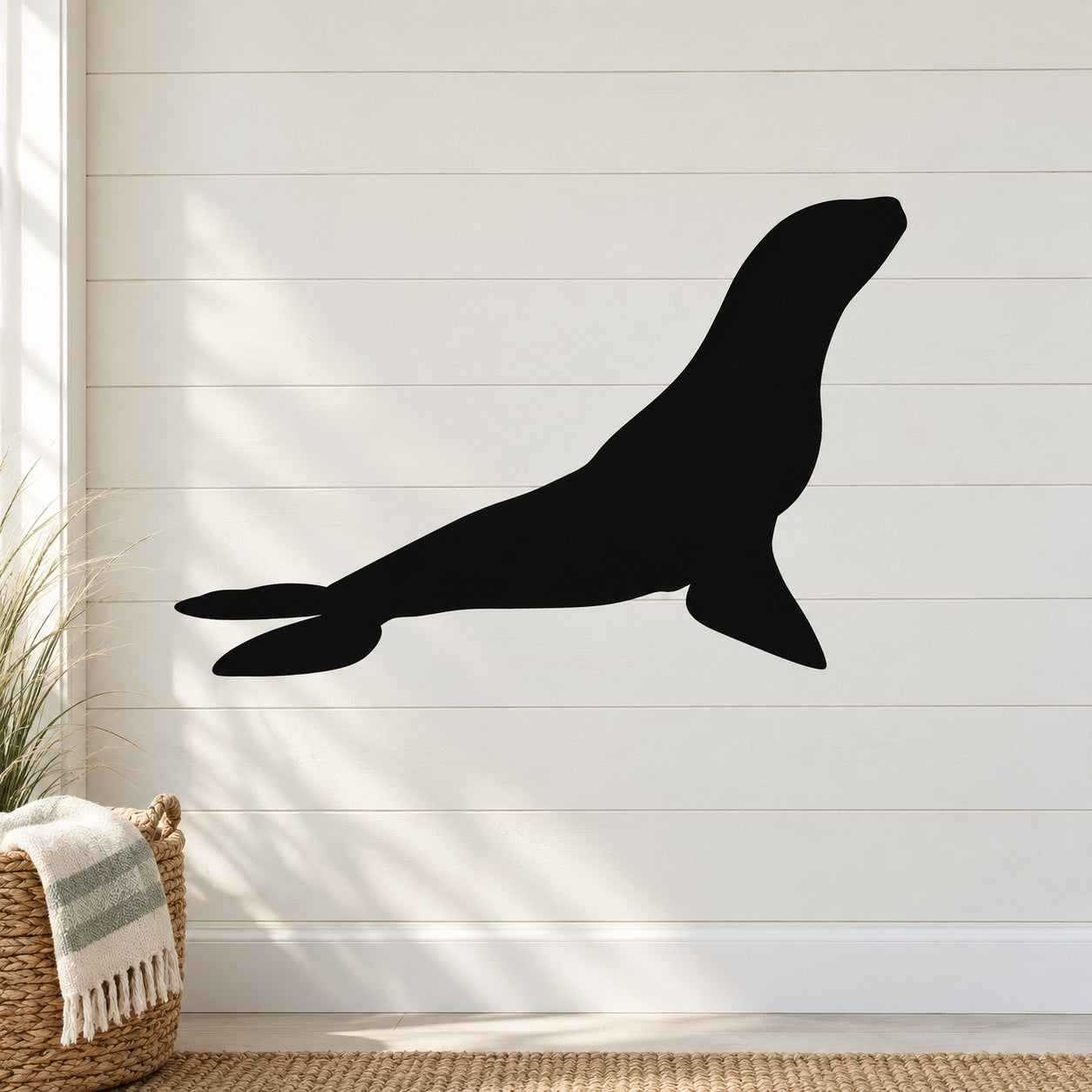 Sea lion sitting up decal with black silhouette