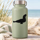 Barking sea lion vinyl decal, black silhouette on bottle