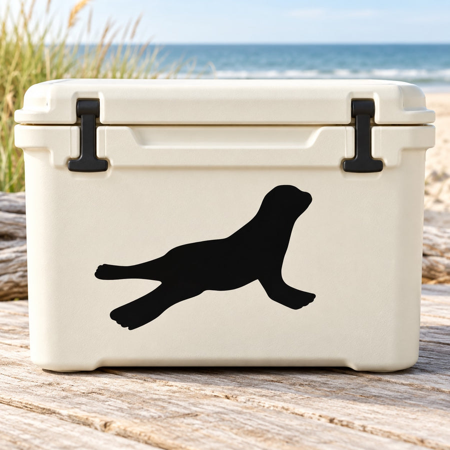 Seal spread decal with black seal silhouette on light background