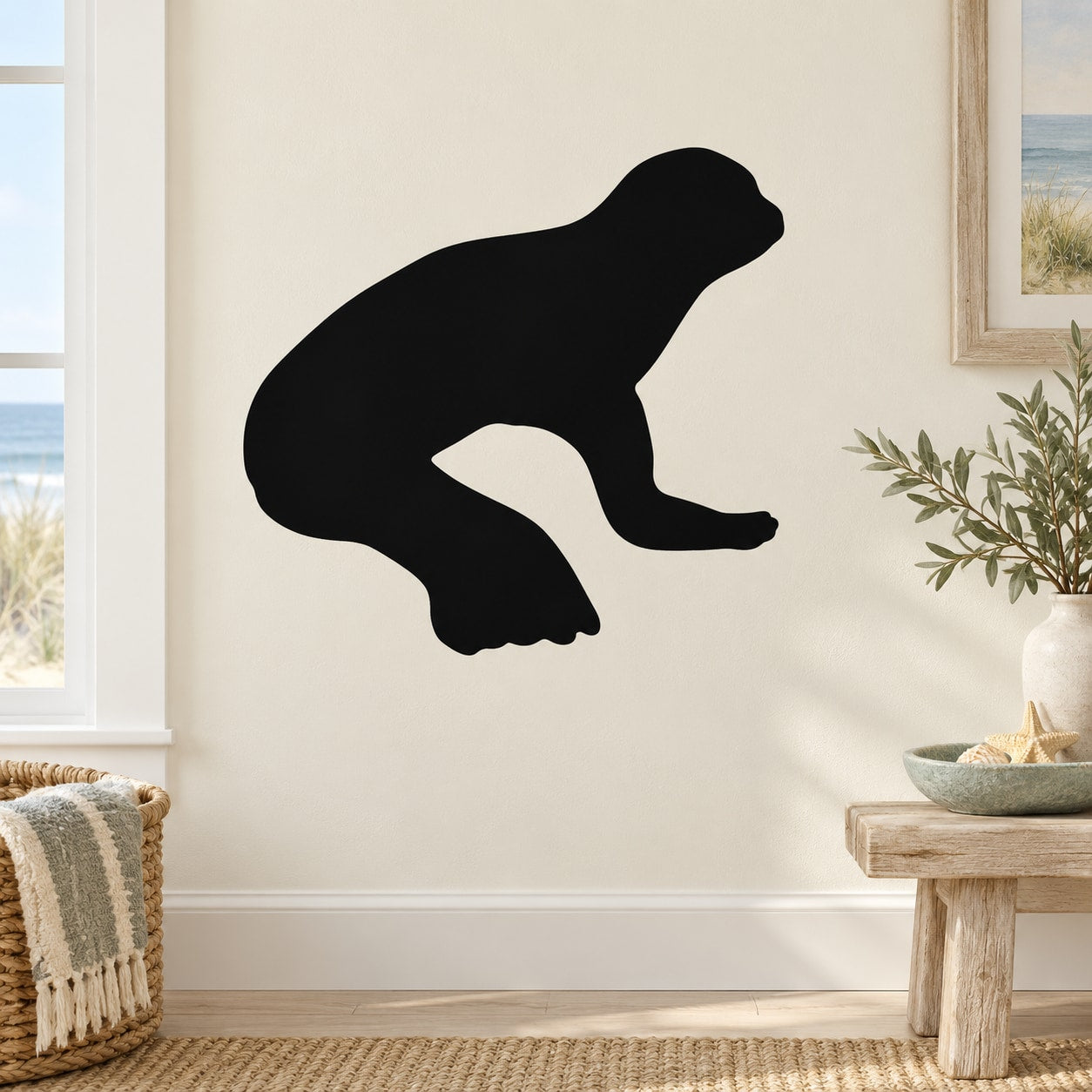 Reclining seal wall decal, black silhouette