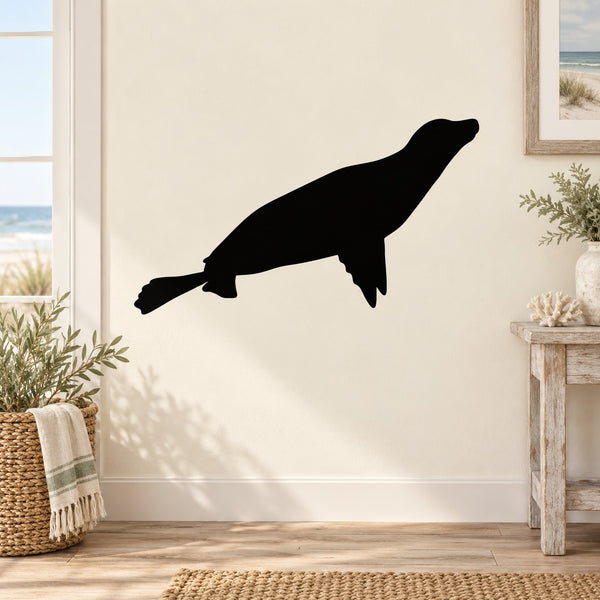 Black seal swimming wall decal silhouette