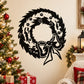 Holiday wreath decal with bow, circular leaf design and berry-like dots