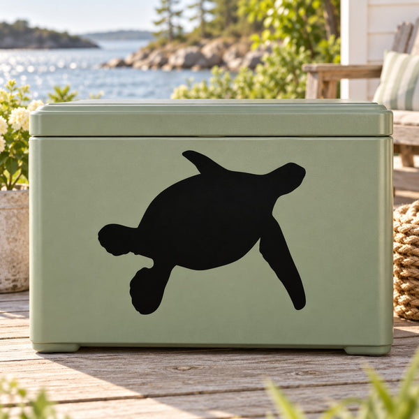 Sea turtle decal with black sea turtle silhouette on light green surface
