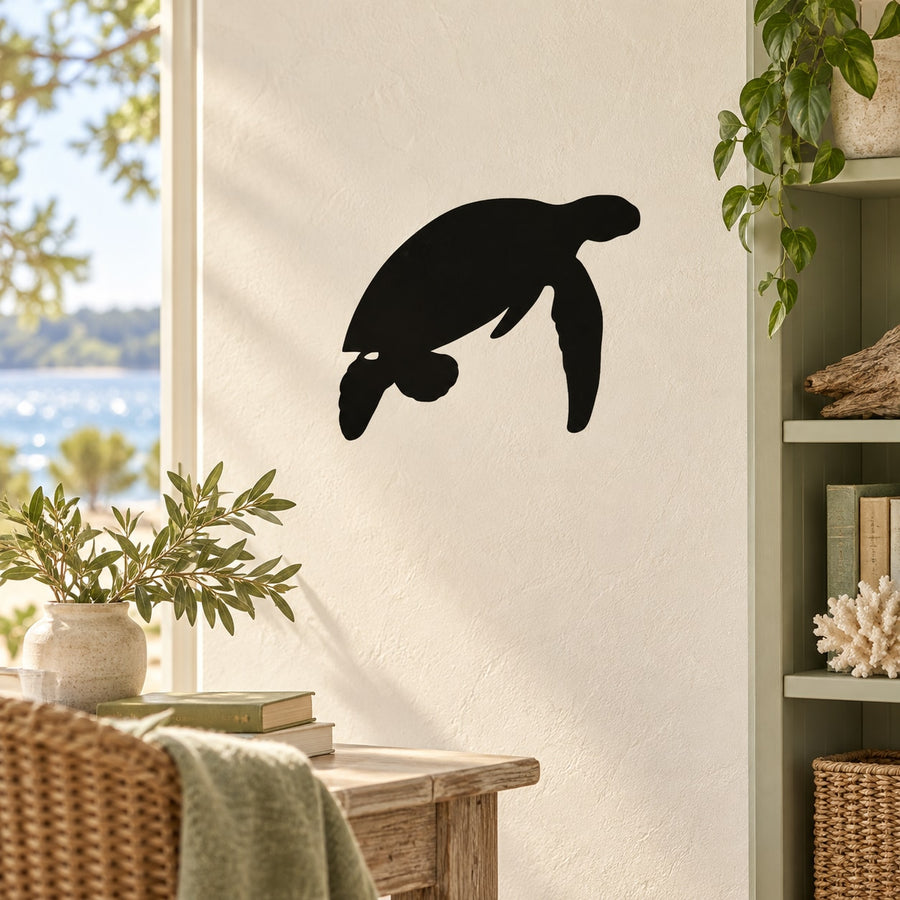 Black sea turtle silhouette floating wall decal
