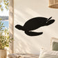 Sea turtle diving decal, black silhouette on light surface