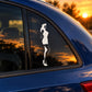 Woman in short sleeveless dress decal silhouette on car window