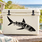 Shark decal with striped design, black silhouette on white surface