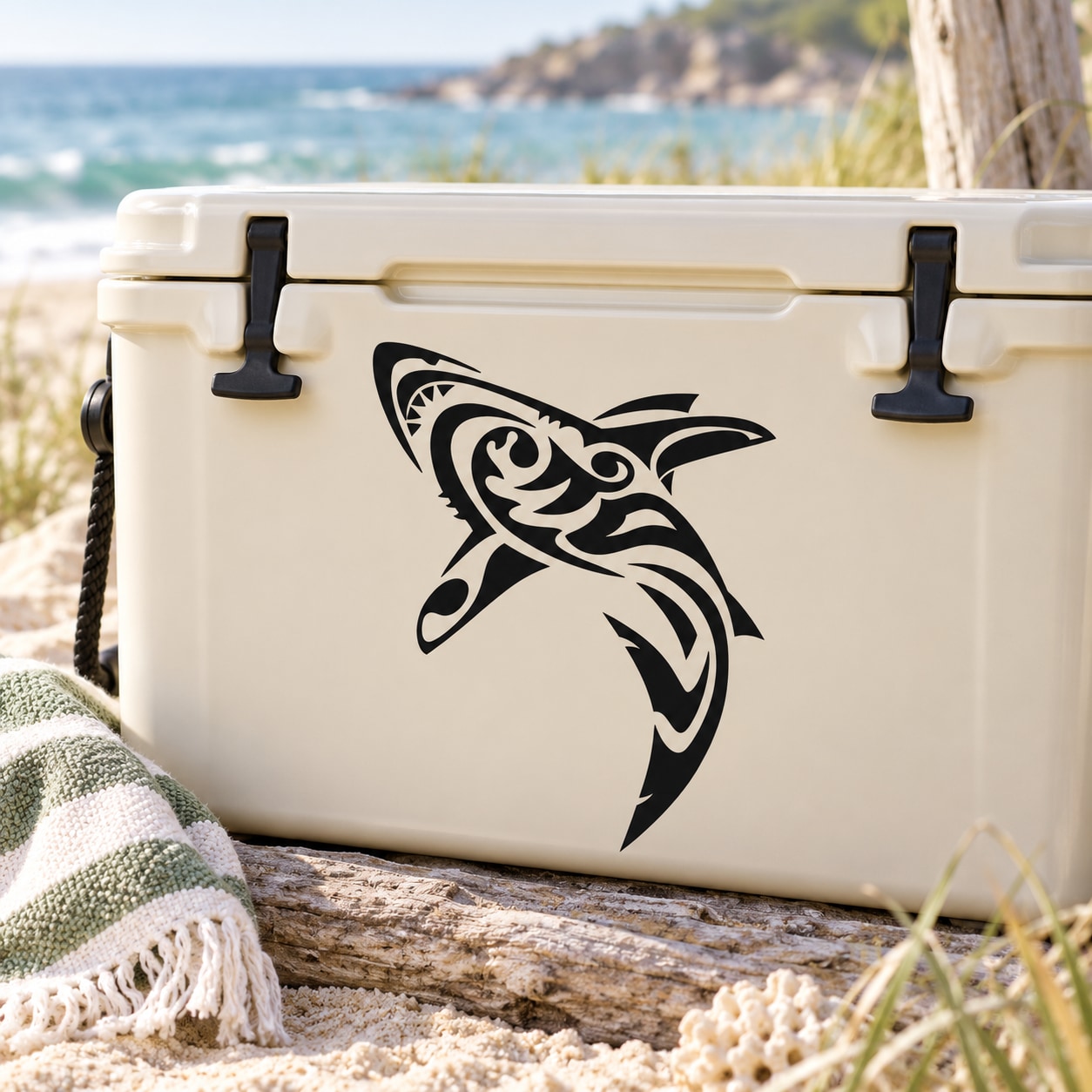 Black tribal shark decal sticker