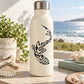 Cream water bottle with black tribal shark swimming decal on front
