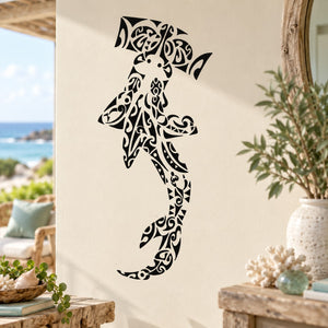 Black tribal hammerhead shark wall decal with ornate linework silhouette