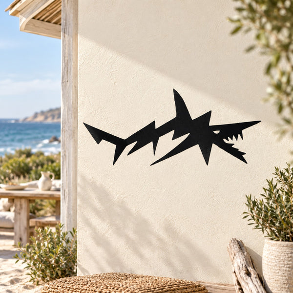 Electric shark decal with jagged lightning-style outline in black