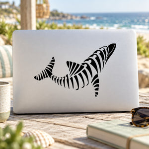 Turning skeleton dolphin decal, black sketch-style graphic