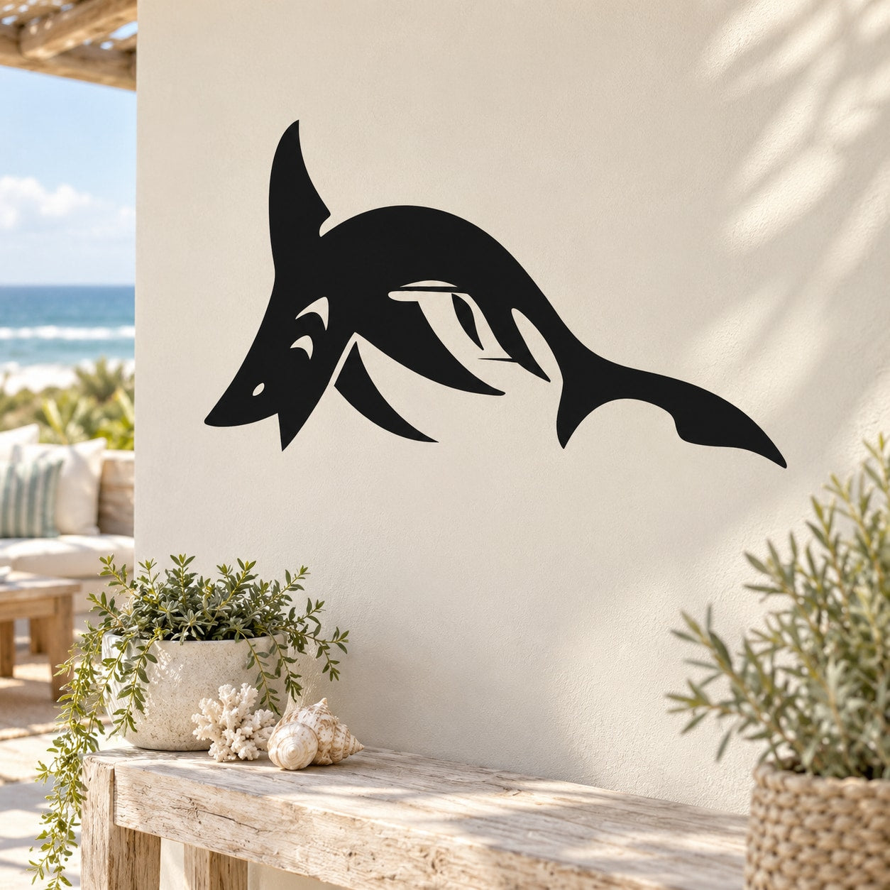 Black shark decal with stylized jumping pose