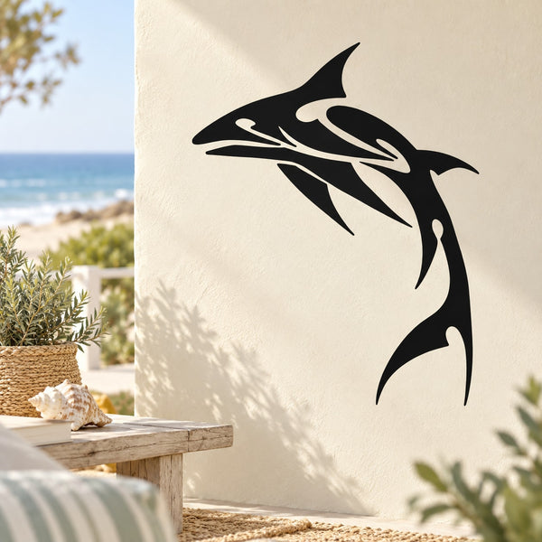 Abstract black shark decal sticker on light wall