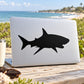 Great white shark stalking silhouette vinyl decal, black on white surface