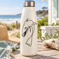 Shark decal in black line art on cream reusable water bottle