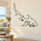 Swimming thresher shark wall decal, black outline with detailed fins and tail