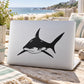 Laptop decal of a black hungry great white shark silhouette