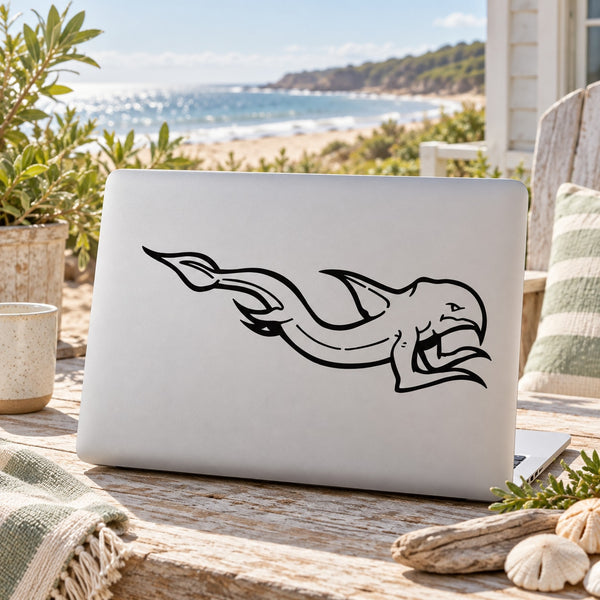 White decal sheet with black goblin shark line art