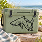 Olive cooler with black shark decal