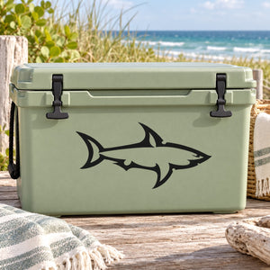 Shark decal on sage green cooler lid