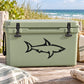 Shark decal on sage green cooler lid