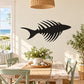 Black bony fish wall decal with skeleton-style spine and fins