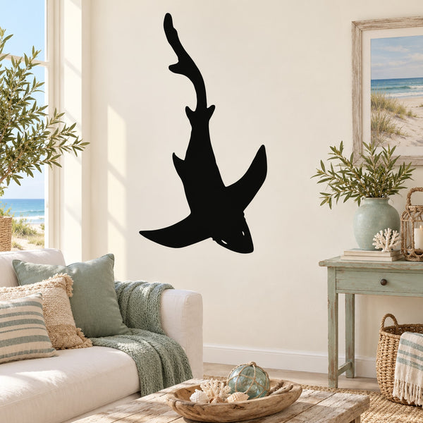 Diving shark wall decal silhouette in solid black