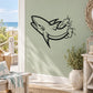 Black stylized shark attack decal with burst lines and open mouth