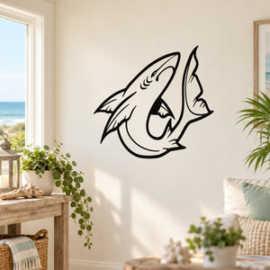 Stylized oceanic white tip shark wall decal, black outline with white fill