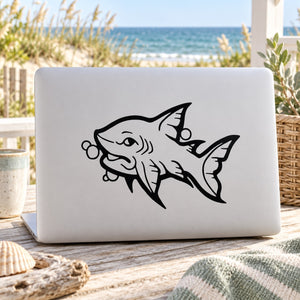 Black line-art shark decal with open mouth and detailed fins, vinyl-style