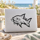 Black line-art shark decal with open mouth and detailed fins, vinyl-style