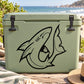 Twisting shark decal with black outline on green cooler