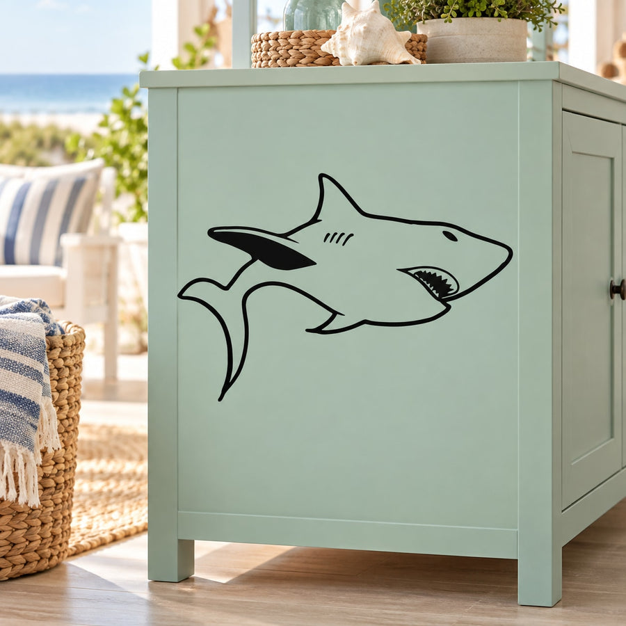 Black mega shark wall decal with bold outline and fins