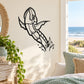 Black line-art whale wall decal with splashing water waves
