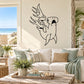 Hammerhead shark and banner decal, black line-art wall sticker of two figures