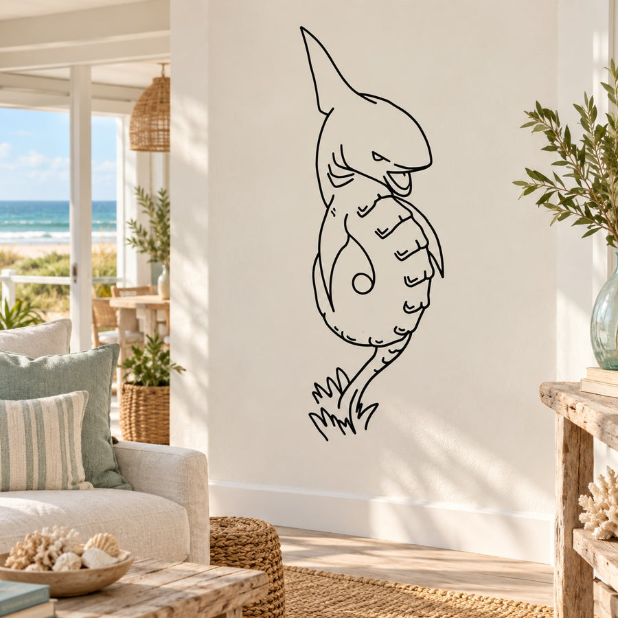 Black line-art leaping twist shark wall decal
