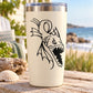 Sea monster head decal on white tumbler, black line art