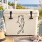 Swimming shark decal with line-drawn outline on a cooler