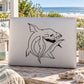 Shark decal with black outline ancient-style shark illustration, centered on a light surface