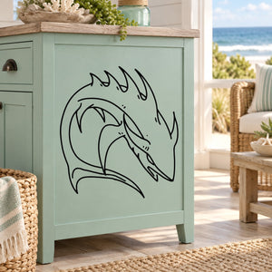 Horned shark decal with roaring jaw outline, black graphic on a flat panel