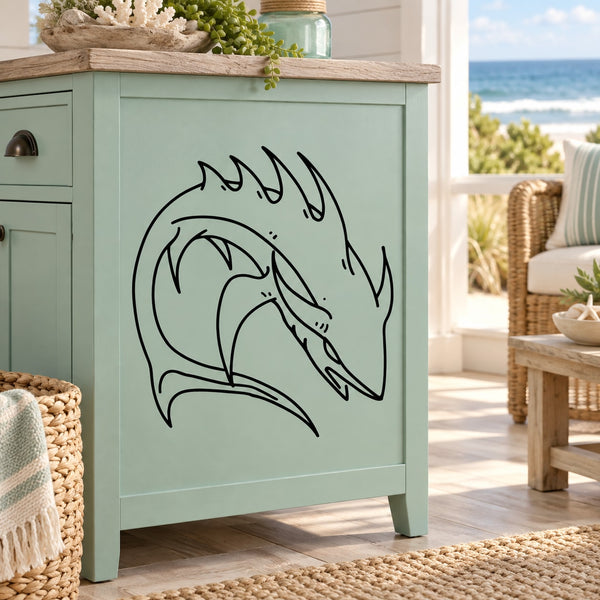 Horned shark decal with roaring jaw outline, black graphic on a flat panel