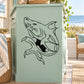 Ogre shark decal with stylized outlined fish face in black