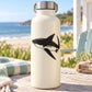 Shark decal featuring a black wading shark silhouette on a white bottle
