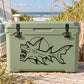 Shark decal, black demon shark graphic on pale green cooler