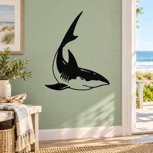 Black shark wall decal with angled fins and tail silhouette