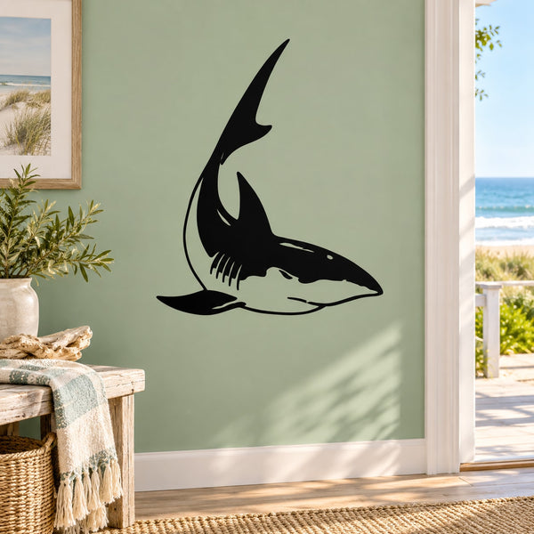 Black shark wall decal with angled fins and tail silhouette